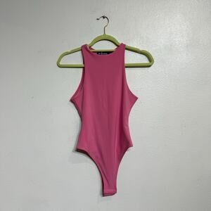 Missy Empire Pink Not So Basic Exclusive Racerback Bodysuit Sz 4 NWT